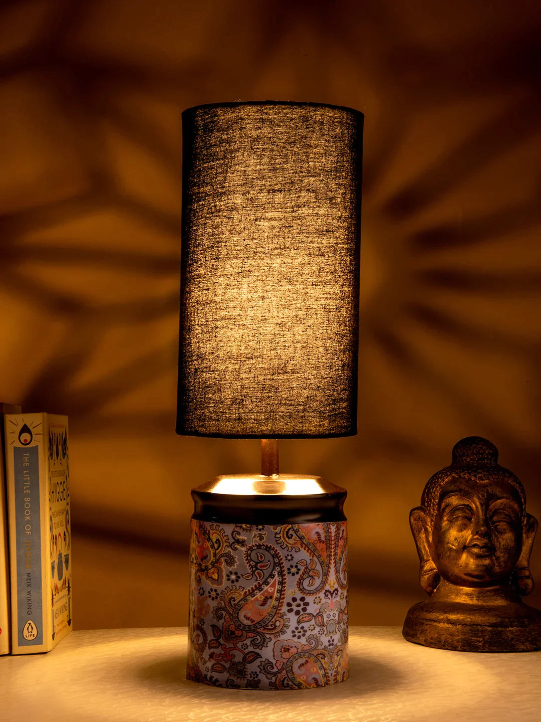 Metal Ambee printed Lamp with Solid Black Shade