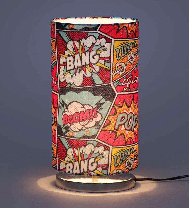 Metal Chrome Finish Lamp with Multicolor Big Bang Round Lamp Shade