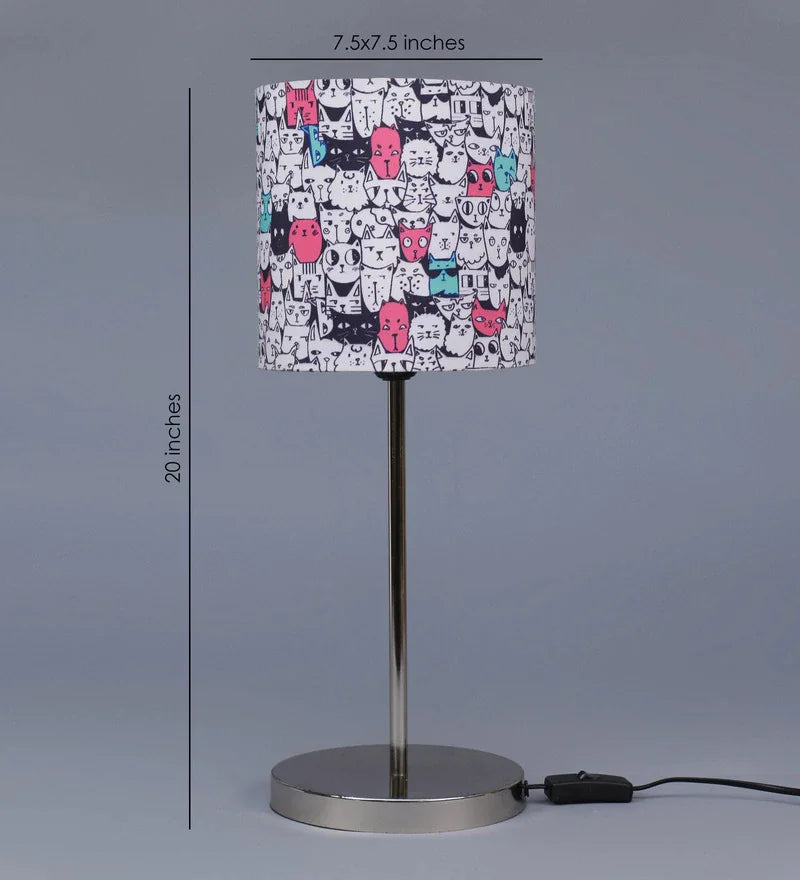 Metal Chrome Finish Lamp with Multicolor Cat Face Lamp Shade