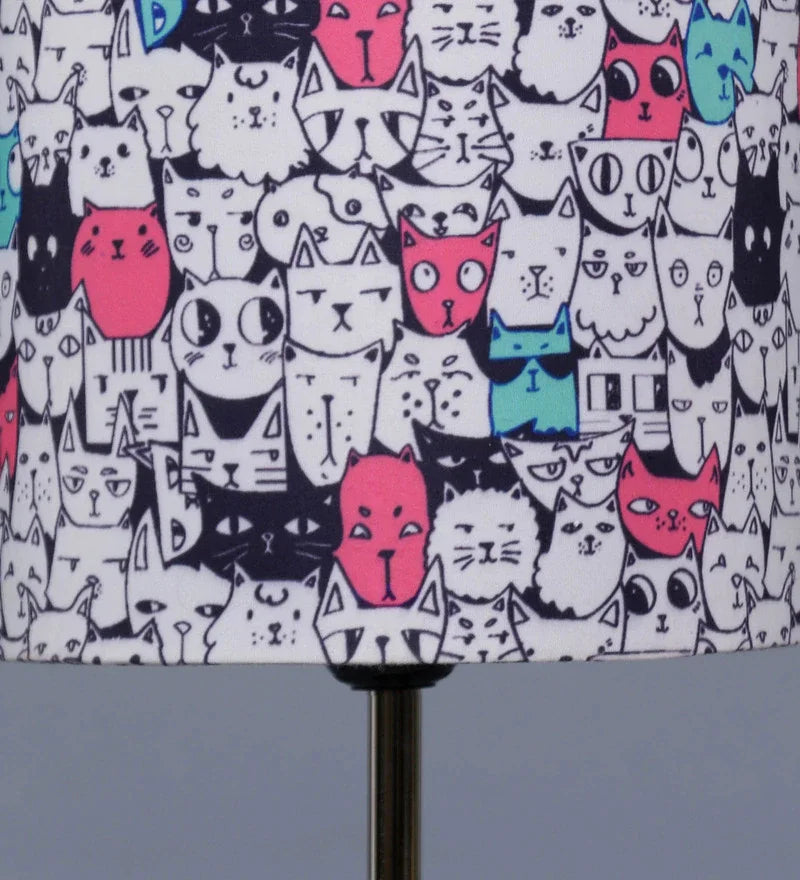 Metal Chrome Finish Lamp with Multicolor Cat Face Lamp Shade
