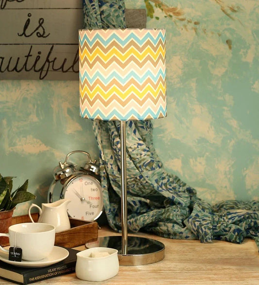 Metal Chrome Finish Lamp with Multicolor Chevron Lamp Shade