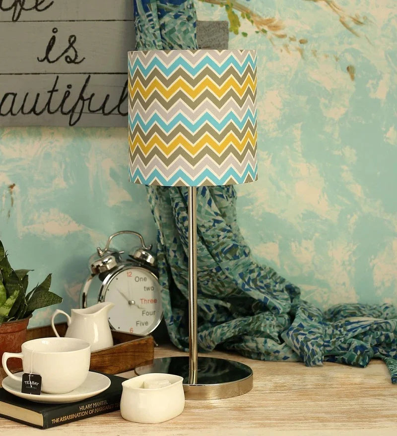 Metal Chrome Finish Lamp with Multicolor Chevron Lamp Shade