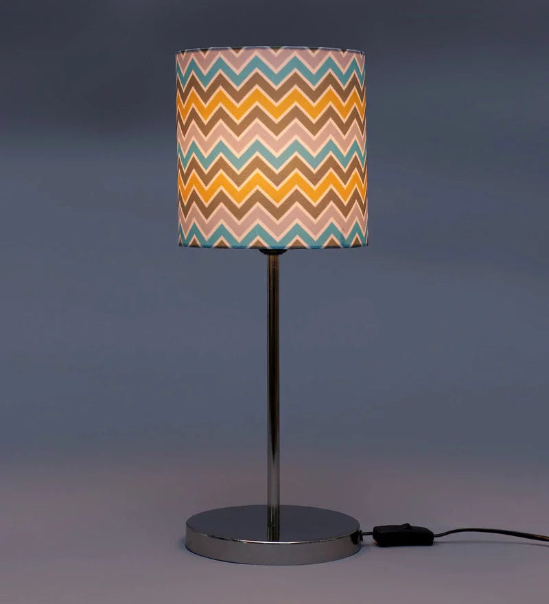 Metal Chrome Finish Lamp with Multicolor Chevron Lamp Shade