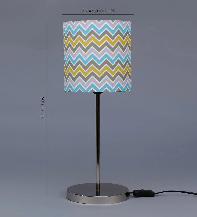 Metal Chrome Finish Lamp with Multicolor Chevron Lamp Shade