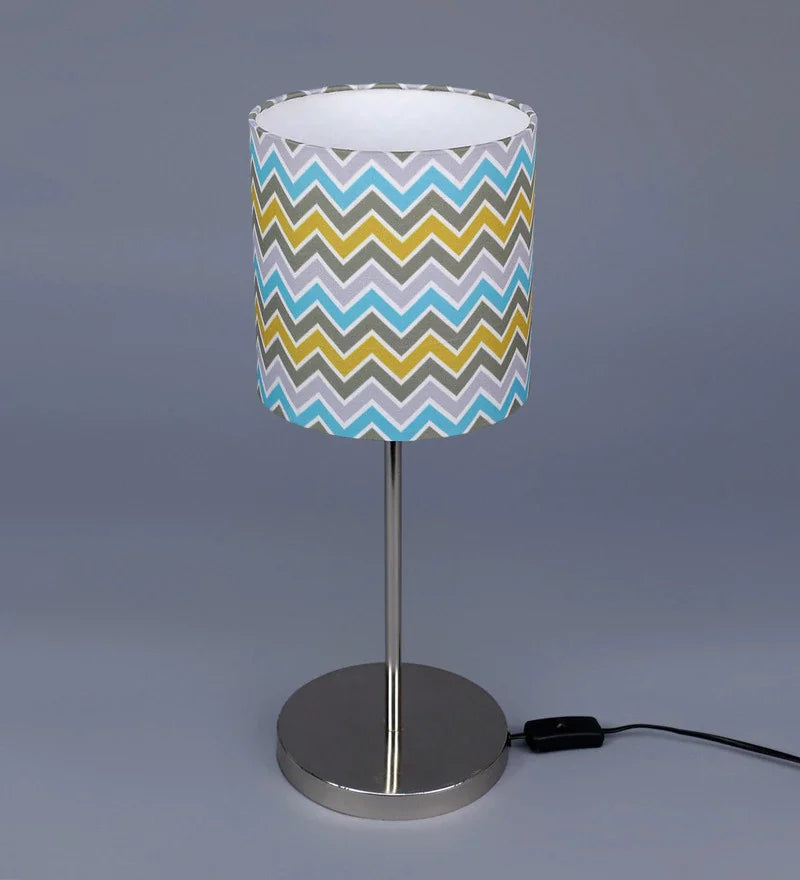 Metal Chrome Finish Lamp with Multicolor Chevron Lamp Shade