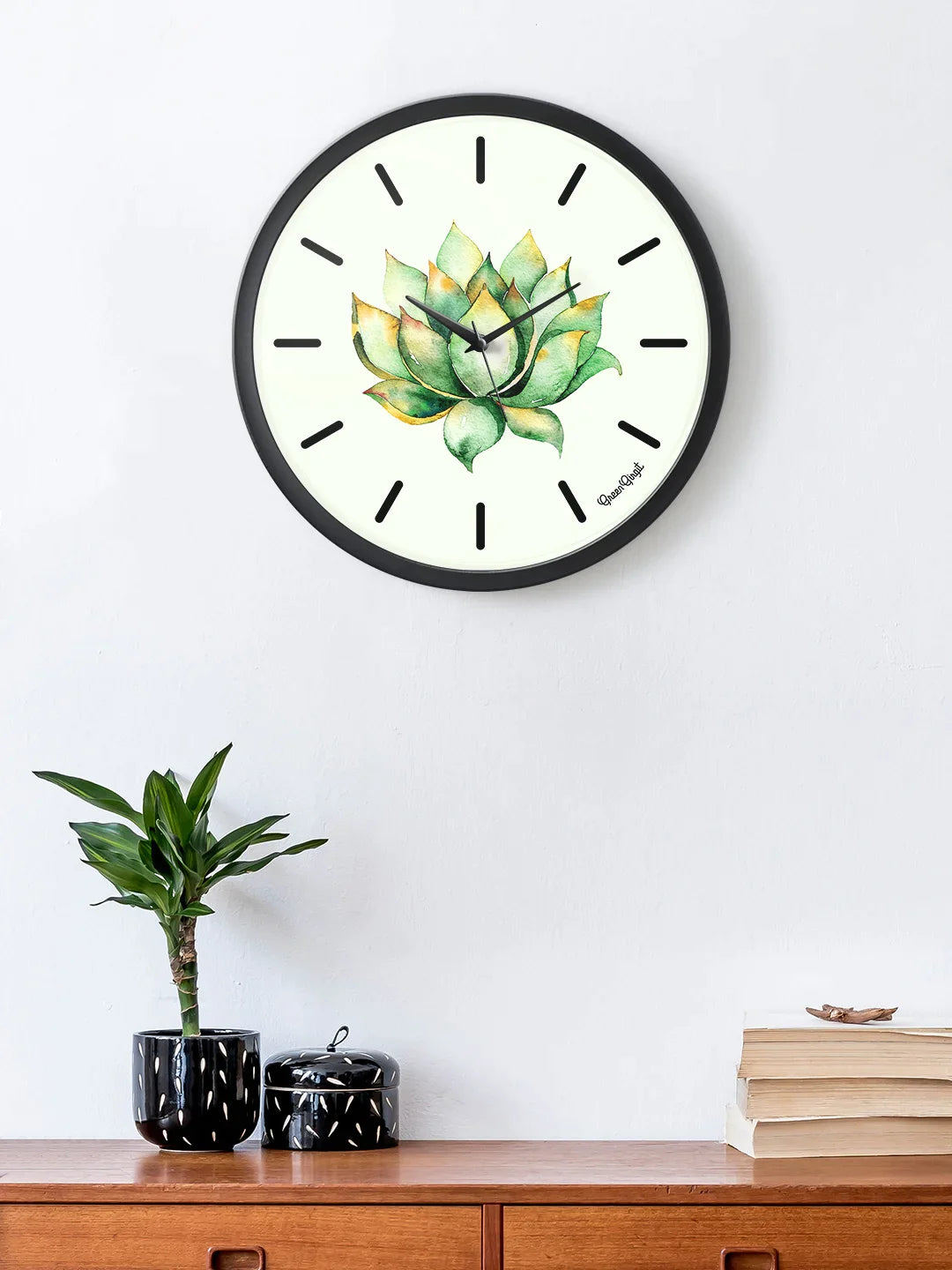 Green cactus Multicolor Wall Clock