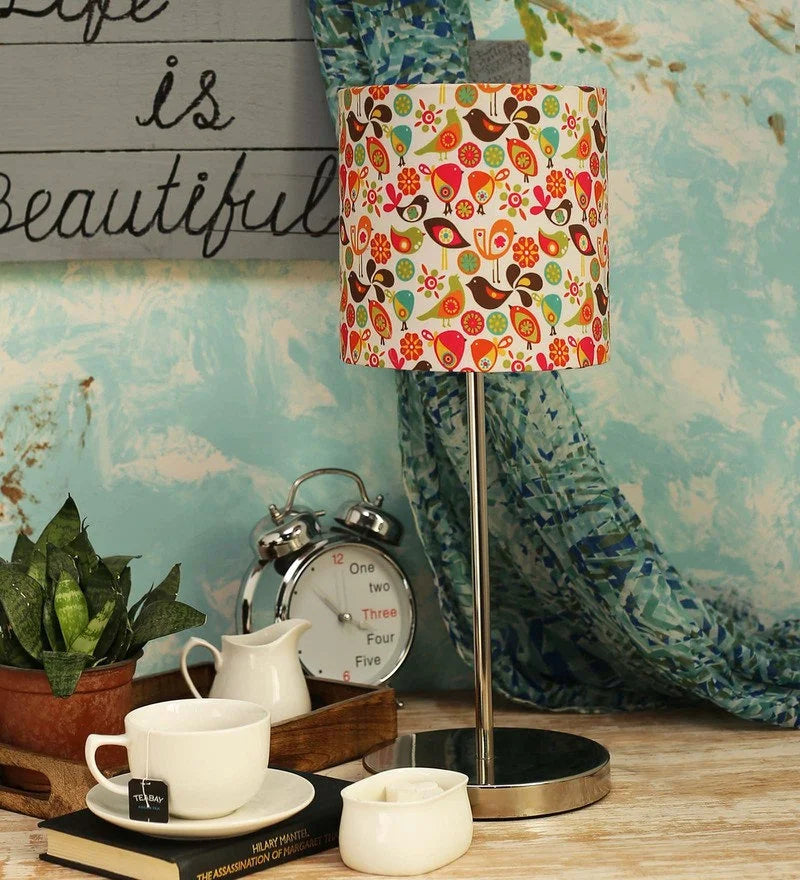 Metal Chrome Finish Lamp with Colorful Bird Lamp Shade