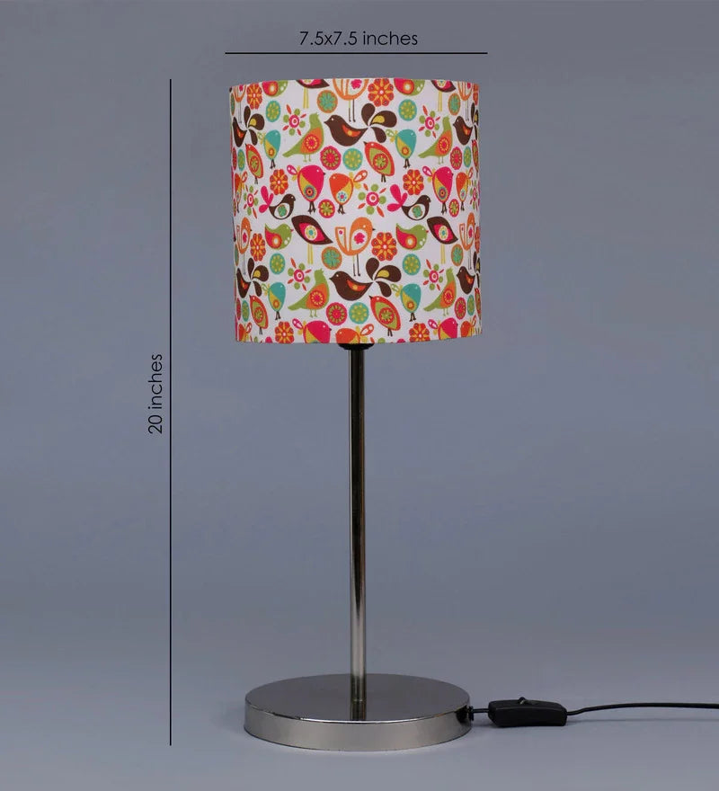 Metal Chrome Finish Lamp with Colorful Bird Lamp Shade