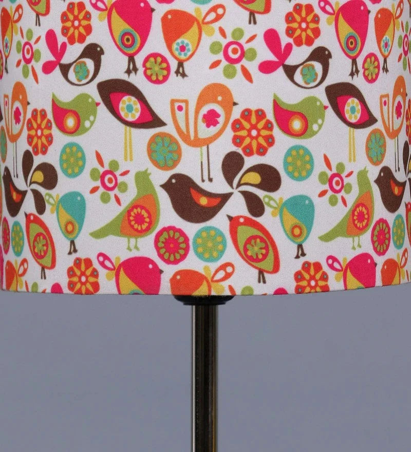 Metal Chrome Finish Lamp with Colorful Bird Lamp Shade