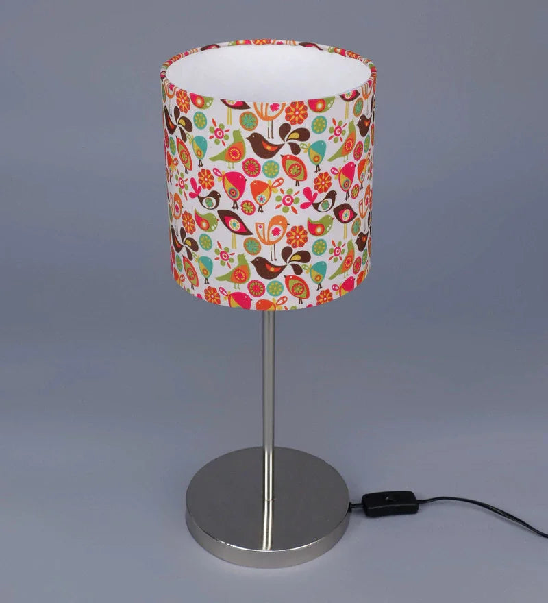 Metal Chrome Finish Lamp with Colorful Bird Lamp Shade