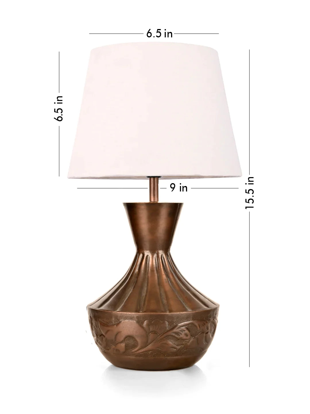 Copper Floral Etched Pot Lamp with Solid Taper White Shade