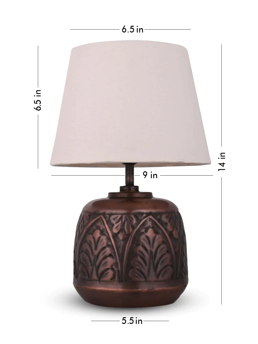 Copper Leaf Etched Pot Lamp with Solid Taper White Shade