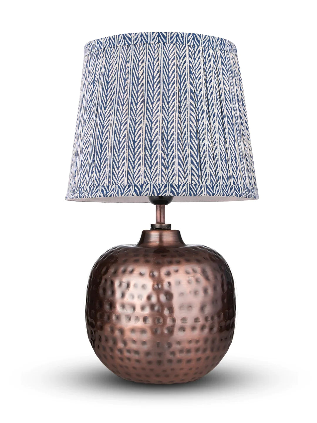 Copper Hammered Pot Lamp with Pleeted Multicolor Grey Shade