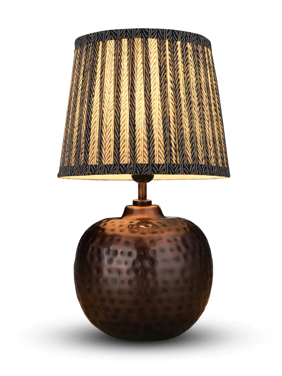 Copper Hammered Pot Lamp with Pleeted Multicolor Grey Shade