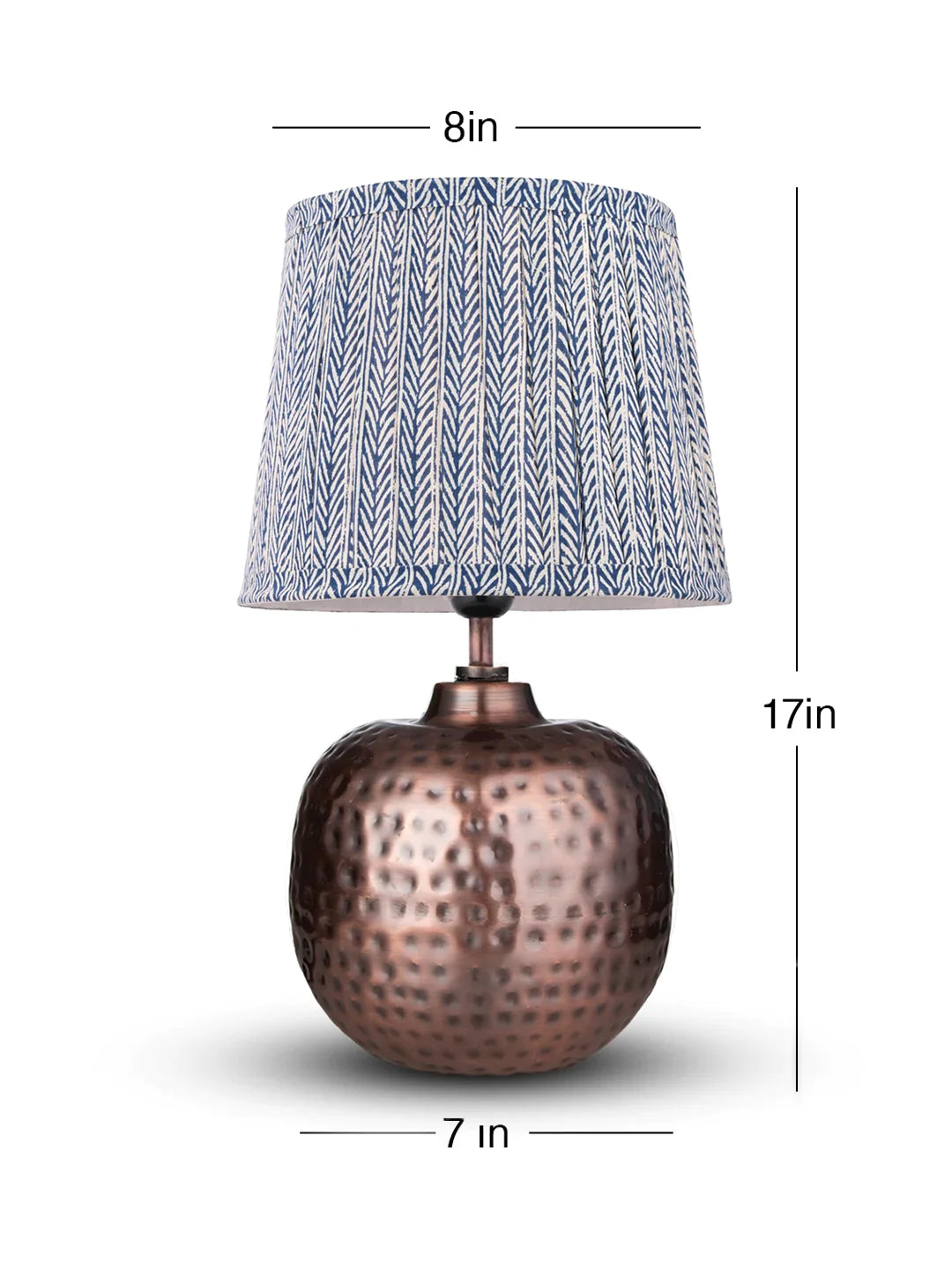 Copper Hammered Pot Lamp with Pleeted Multicolor Grey Shade