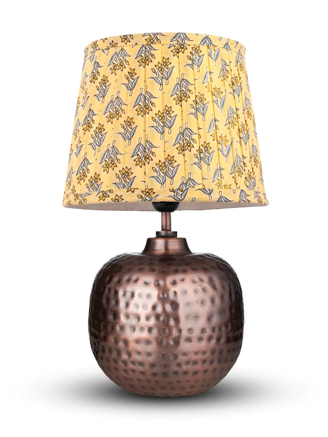 Copper Hammered Pot Lamp with Pleeted Multicolor Pink Shade