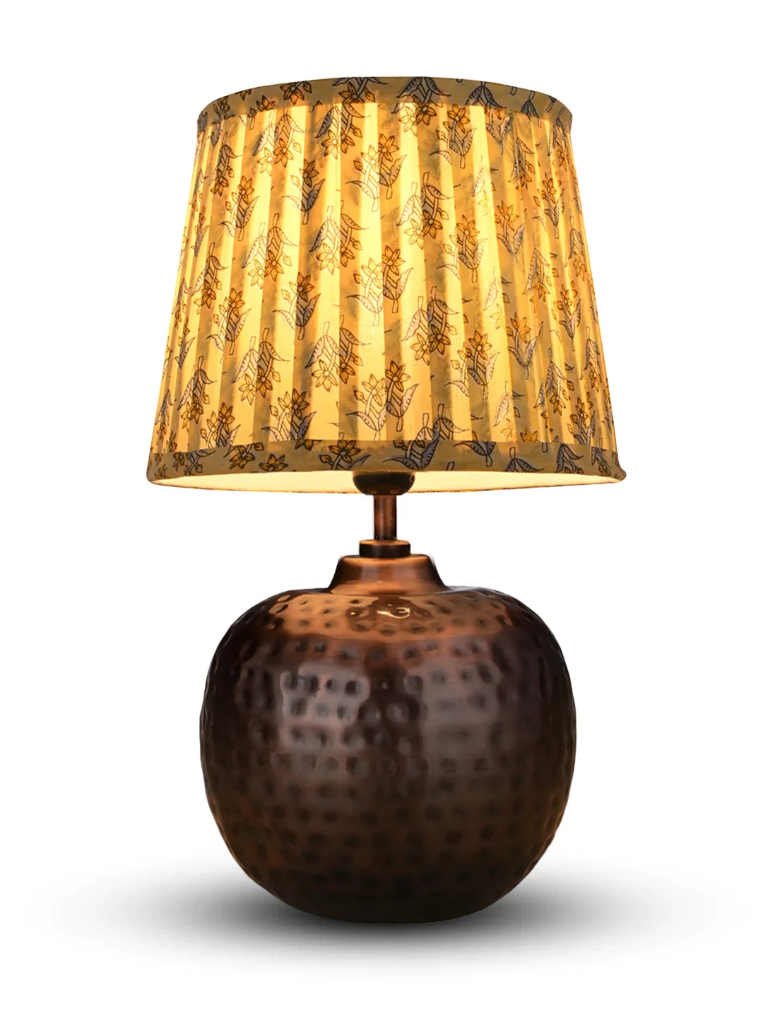 Copper Hammered Pot Lamp with Pleeted Multicolor Pink Shade