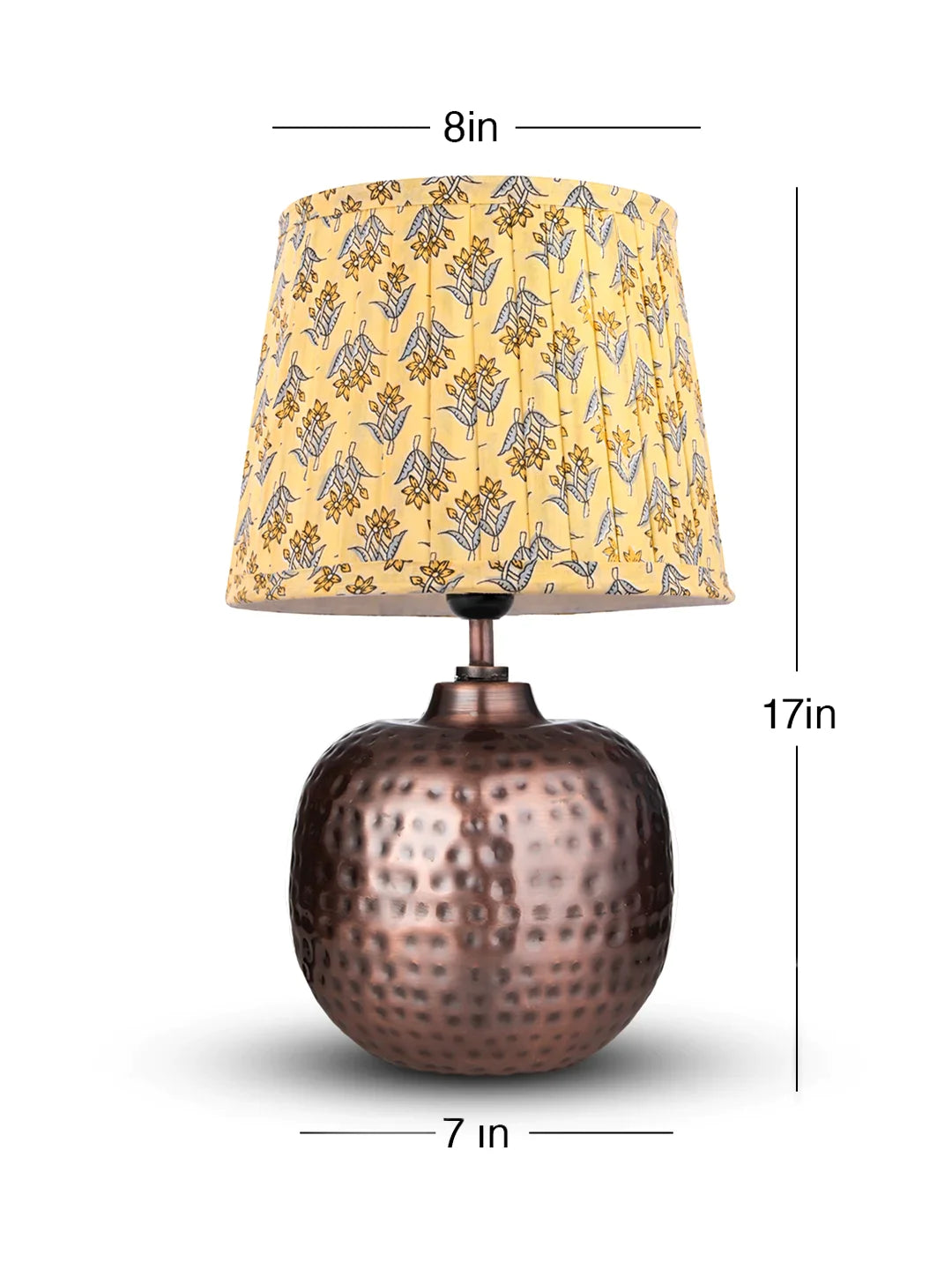 Copper Hammered Pot Lamp with Pleeted Multicolor Pink Shade