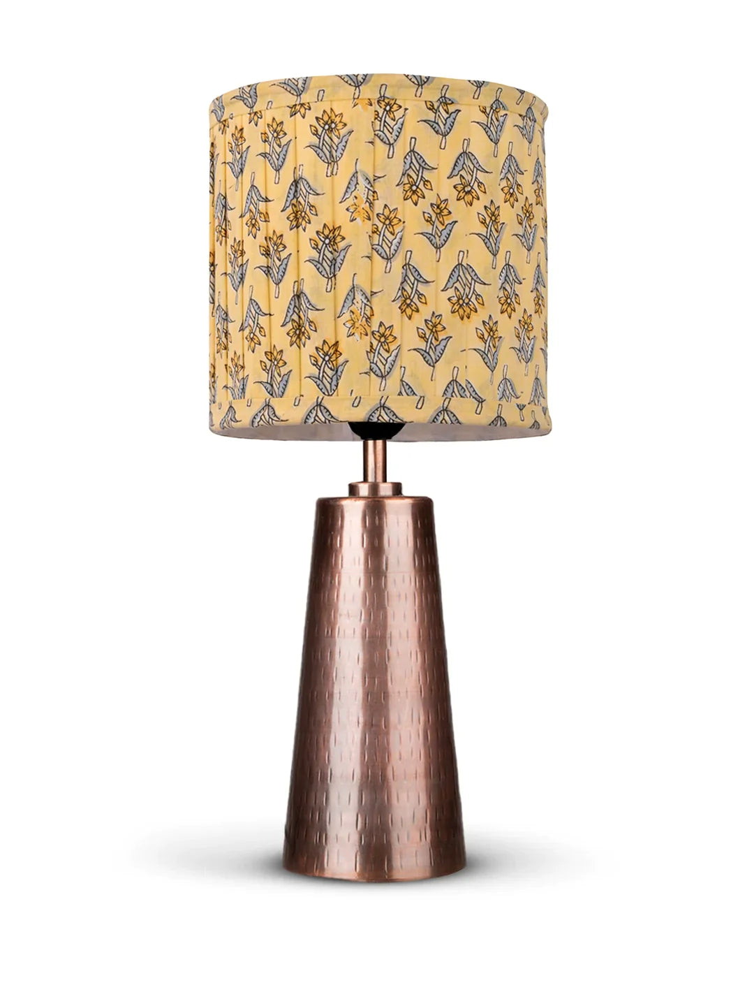 Copper Etched V-Shaped Lamp with Pleeted Muticolor Lemon Shade