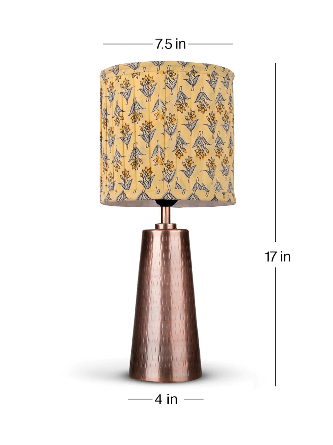 Copper Etched V-Shaped Lamp with Pleeted Muticolor Lemon Shade