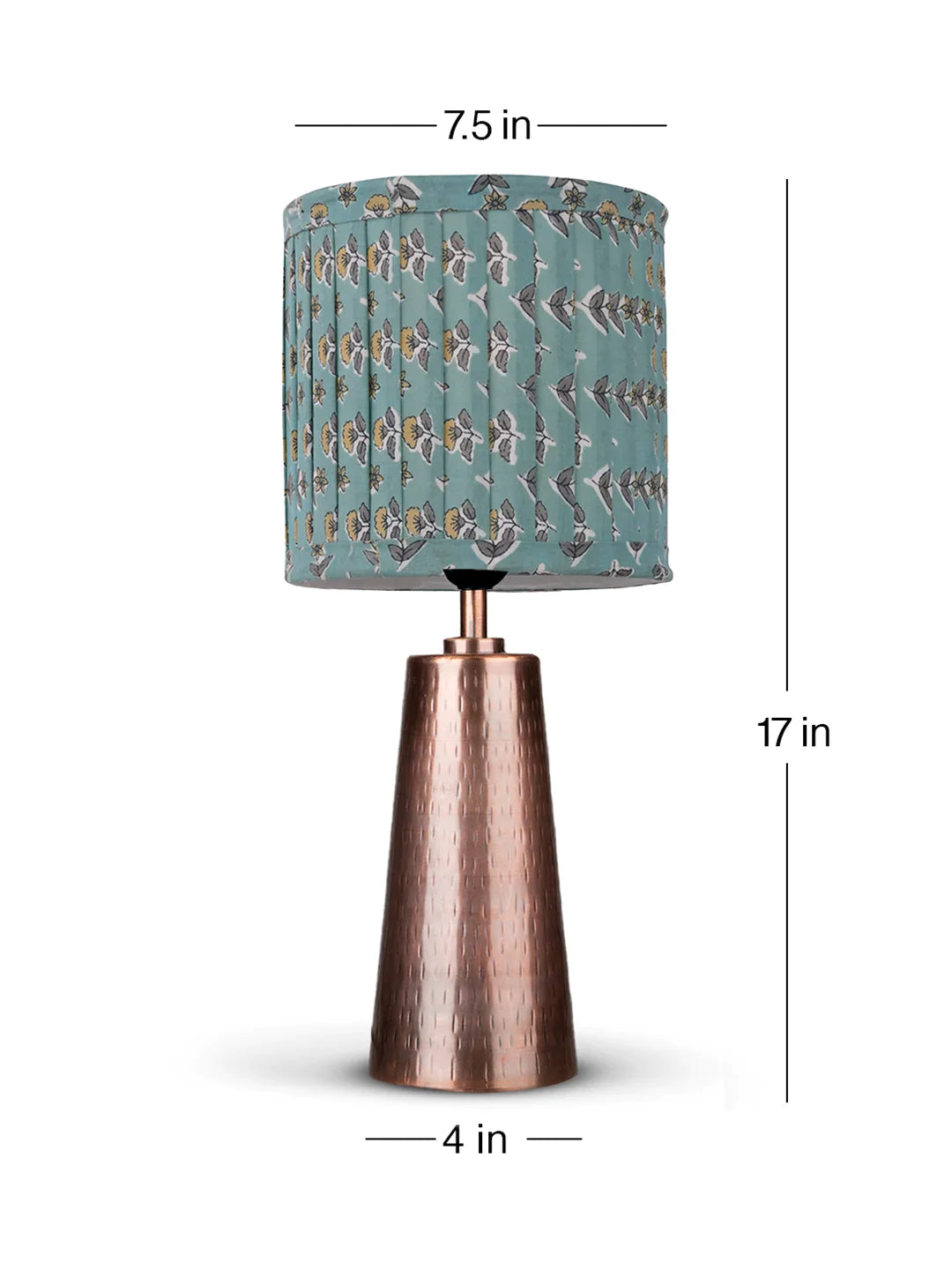 Copper Etched V-Shaped Lamp with Pleeted Muticolor Turqouise Shade