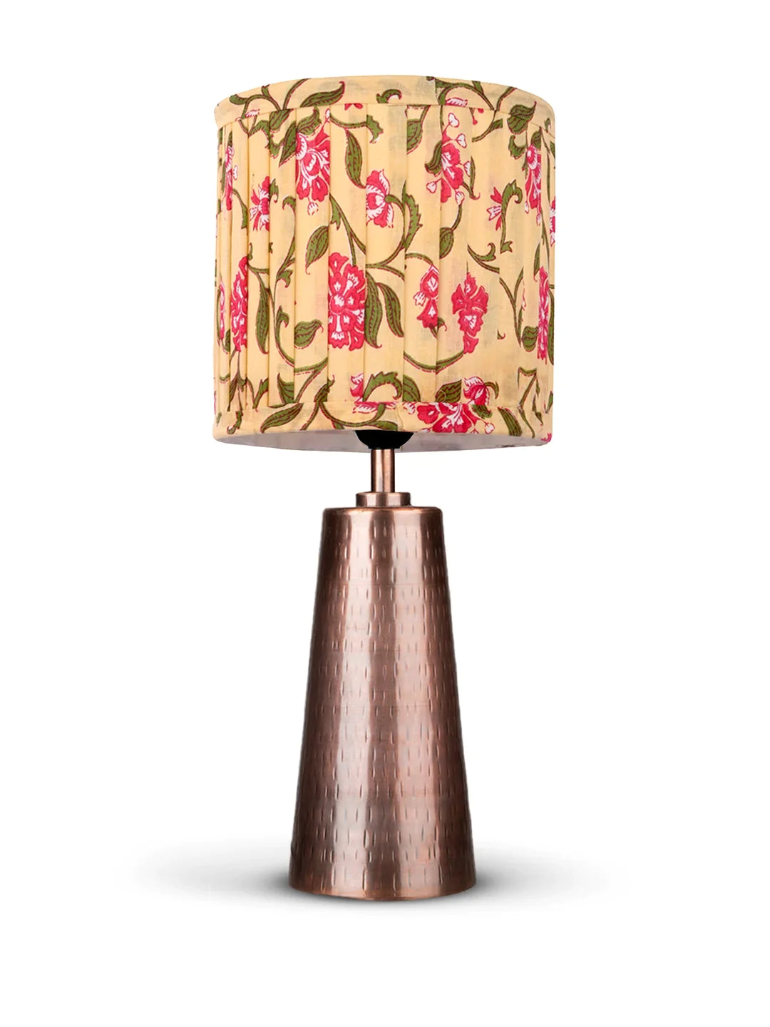 Copper Etched V-Shaped Lamp with Pleeted Muticolor Yellow Shade