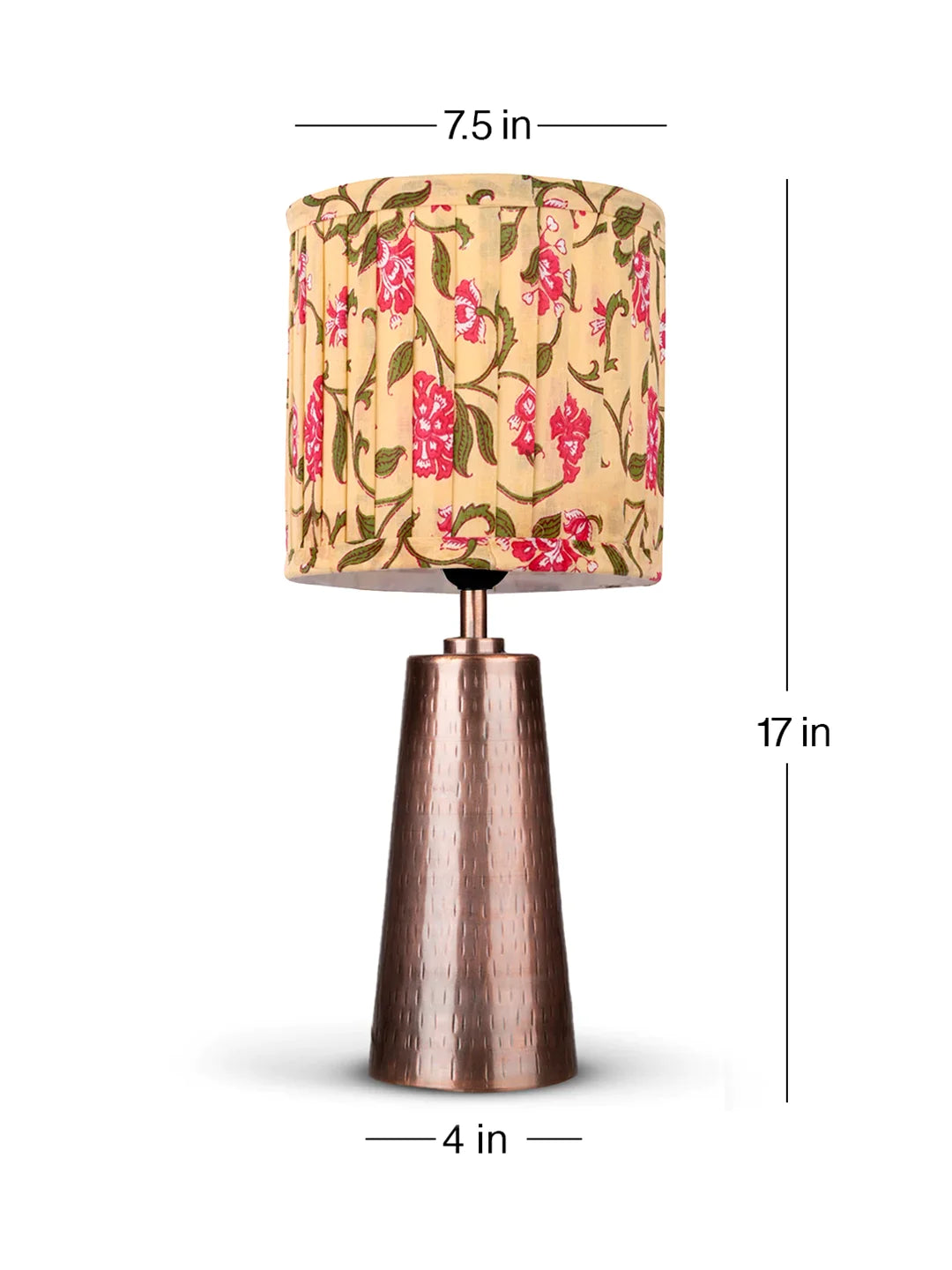 Copper Etched V-Shaped Lamp with Pleeted Muticolor Yellow Shade