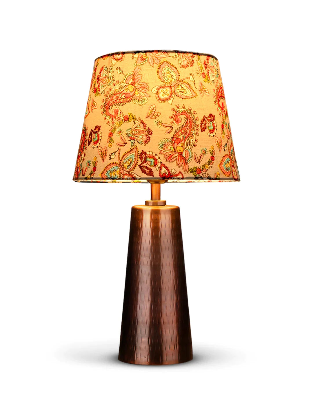 Copper Etched V-Shaped Lamp with Taper Muticolor Red Shade