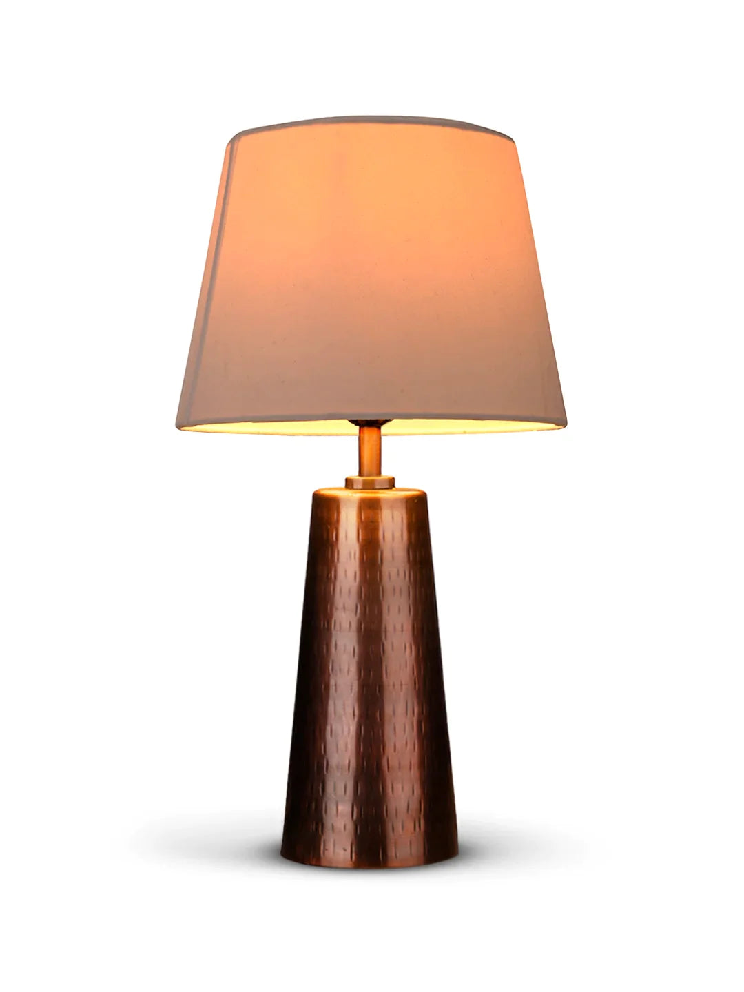 Copper Etched V-Shaped Lamp with Taper Solid White Shade
