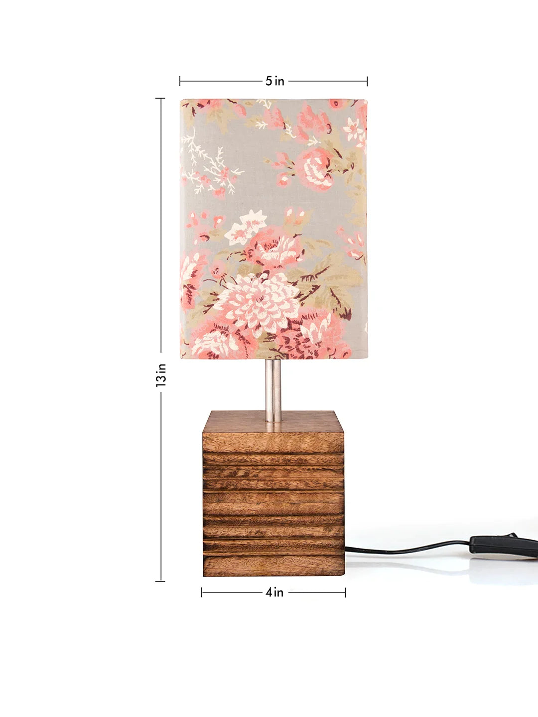 Wooden Stripped Cube Lamp with Colorful Grey Shade