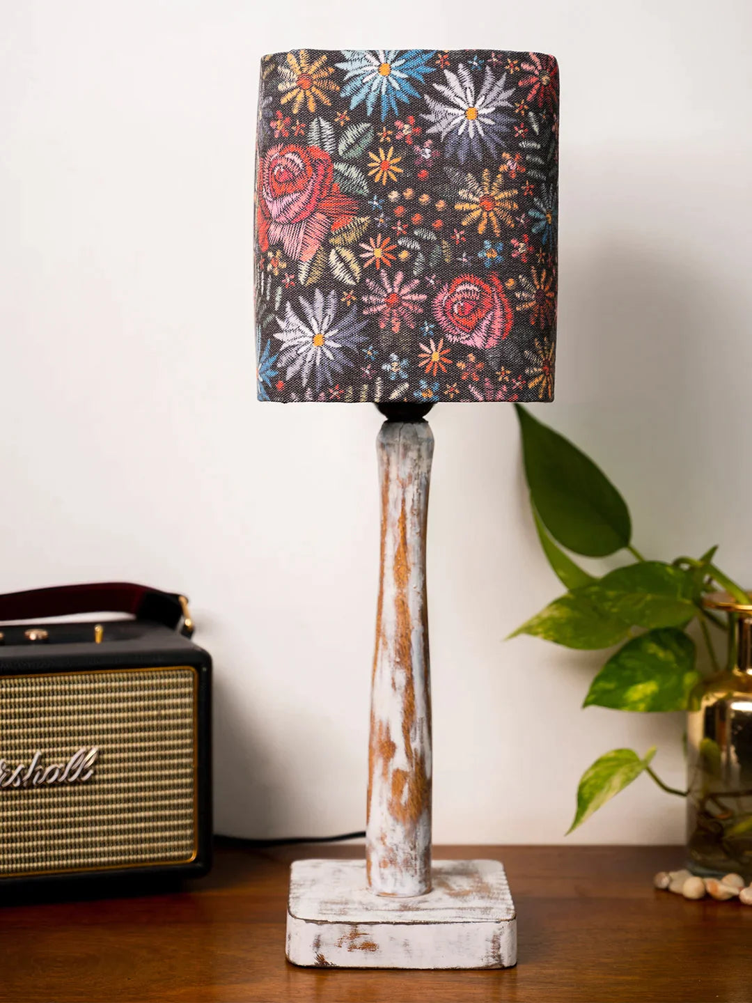 Curve Distress white Lamp with Black flowers shade