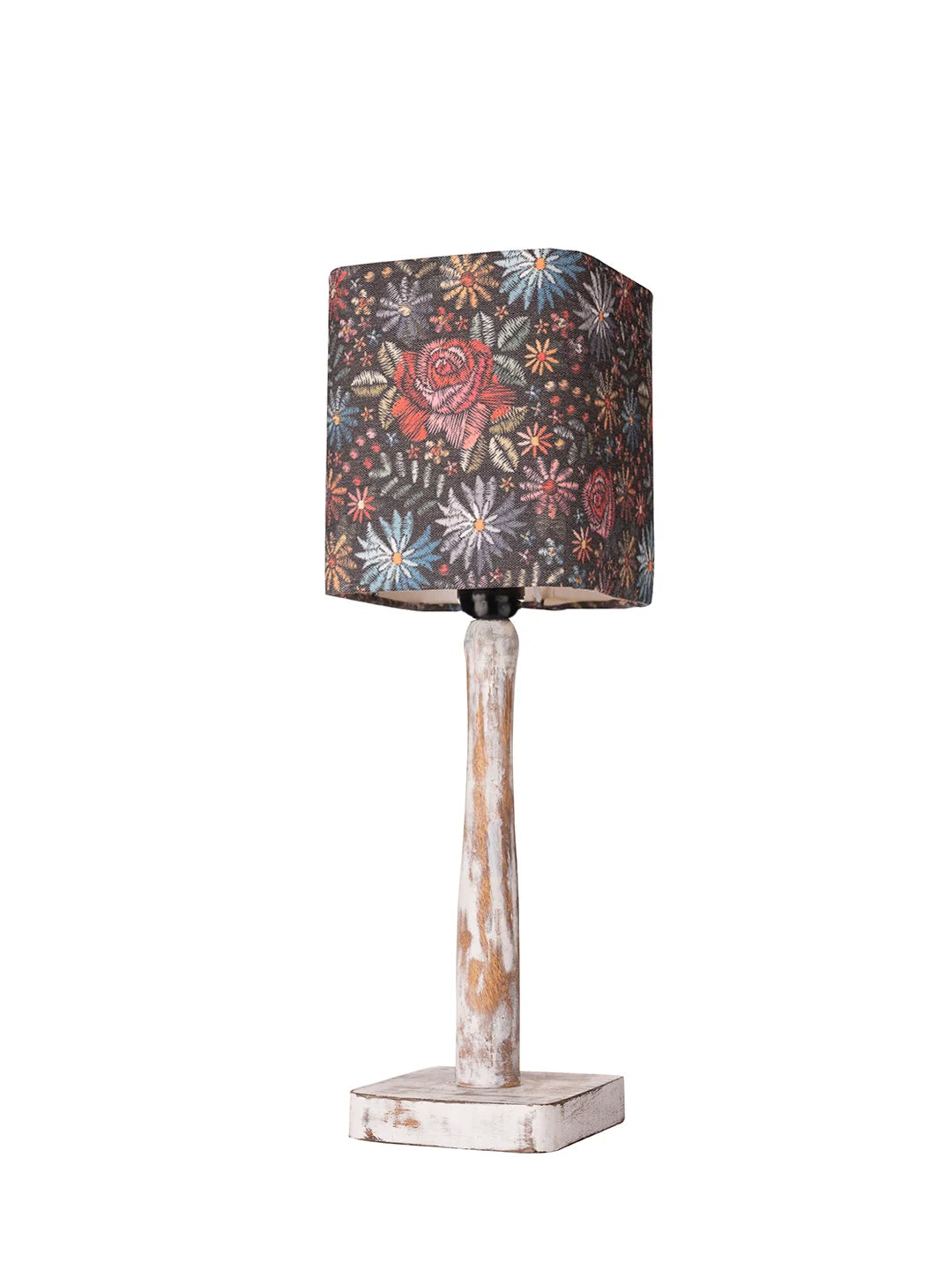 Curve Distress white Lamp with Black flowers shade
