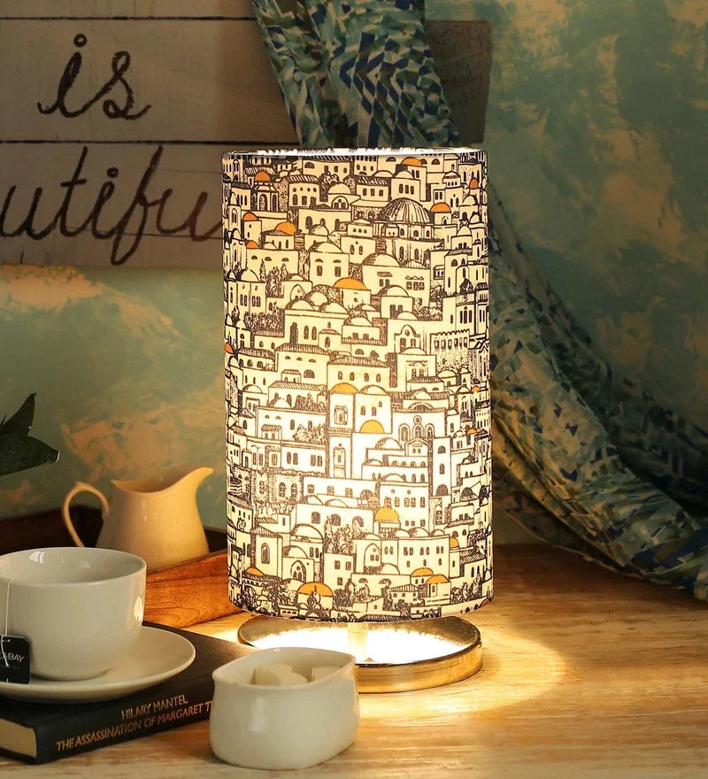 Metal Chrome Finish Lamp with Multicolor House of Domes Round Lamp Shade