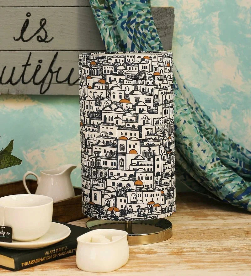 Metal Chrome Finish Lamp with Multicolor House of Domes Round Lamp Shade