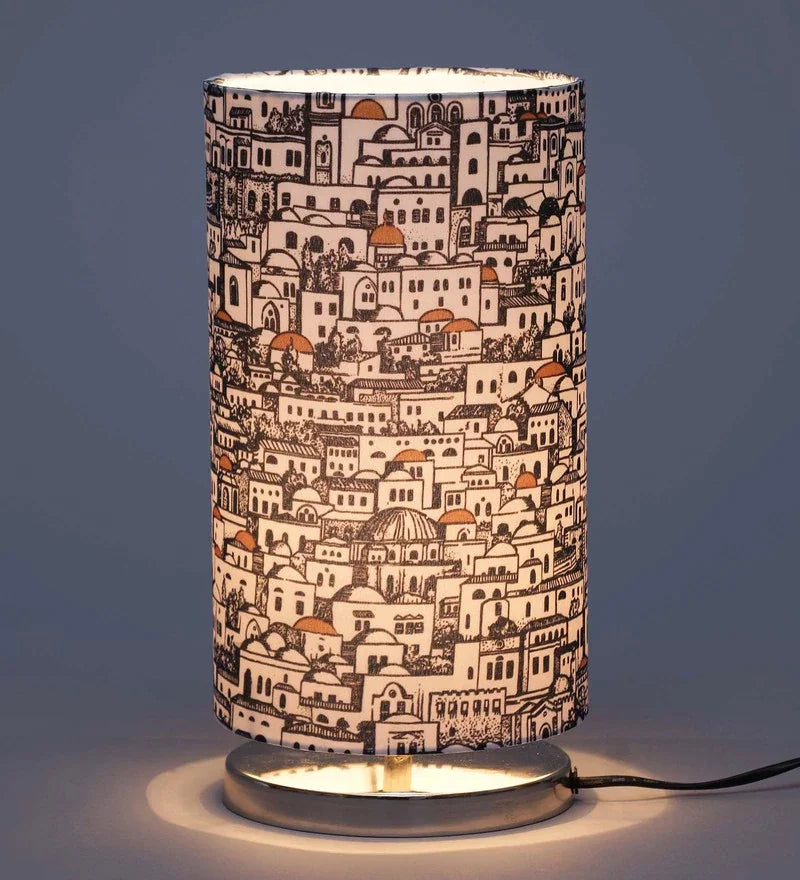 Metal Chrome Finish Lamp with Multicolor House of Domes Round Lamp Shade