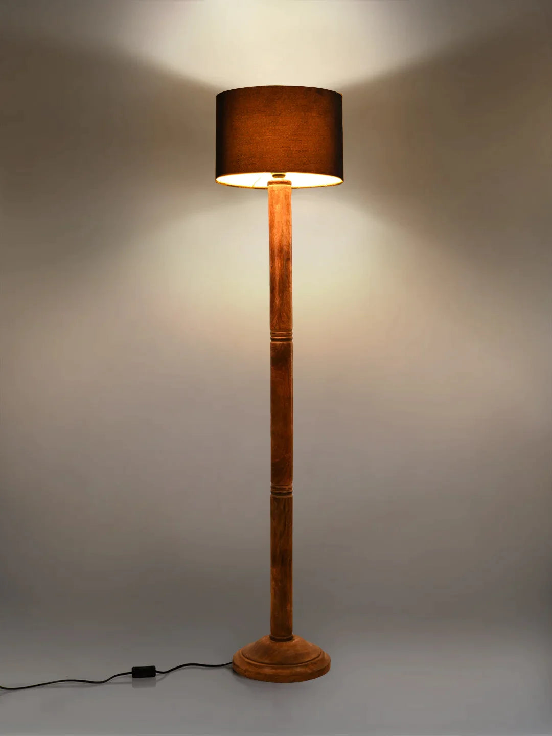 Floor Lamp Brown Ring with Jute Black cylindrical Lamp Shade