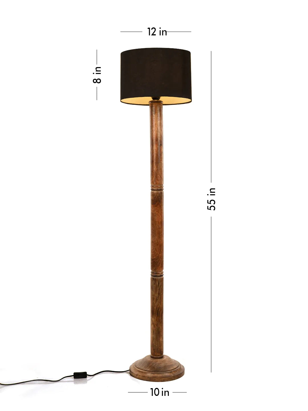 Floor Lamp Brown Ring with Jute Black cylindrical Lamp Shade