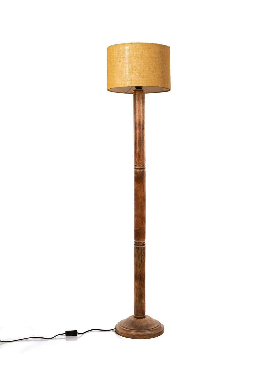 Floor Lamp Brown Ring with Jute Brown cylindrical Lamp Shade