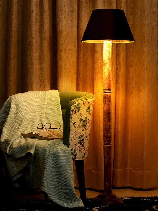 Floor Lamp Brown Ring with Solid Black Taper Lamp Shade