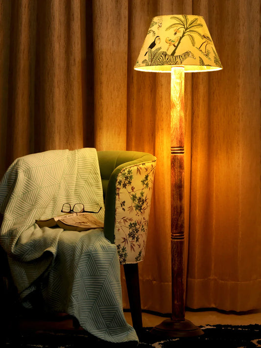 Floor Lamp Brown Ring with Mulicolor Taper Green Lamp Shade