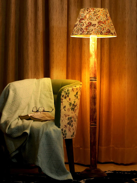 Floor Lamp Brown Ring with Mulicolor Taper Red Lamp Shade