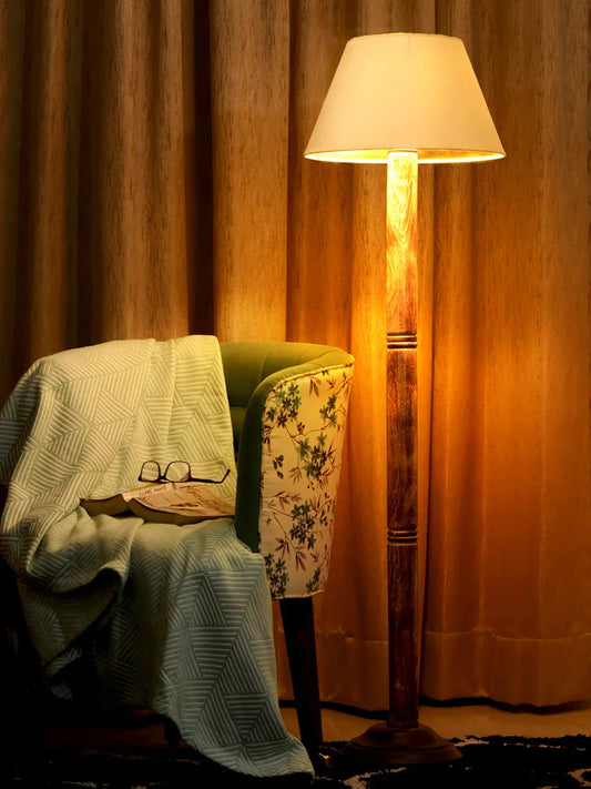 Floor Lamp Brown Ring with Solid White Taper Lamp Shade