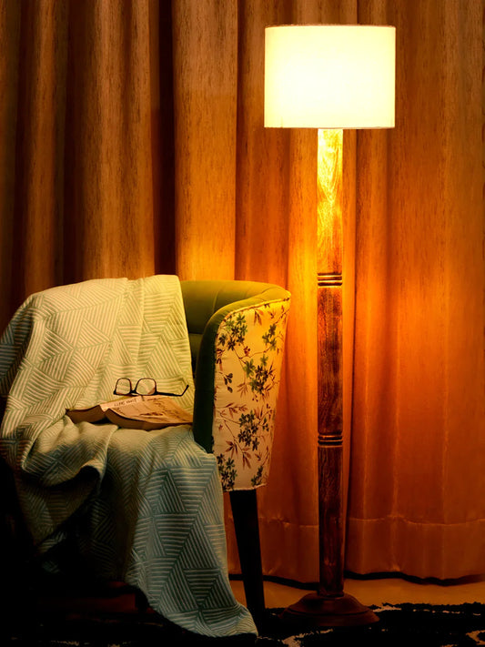 Floor Lamp Brown Ring with Jute White cylindrical Lamp Shade