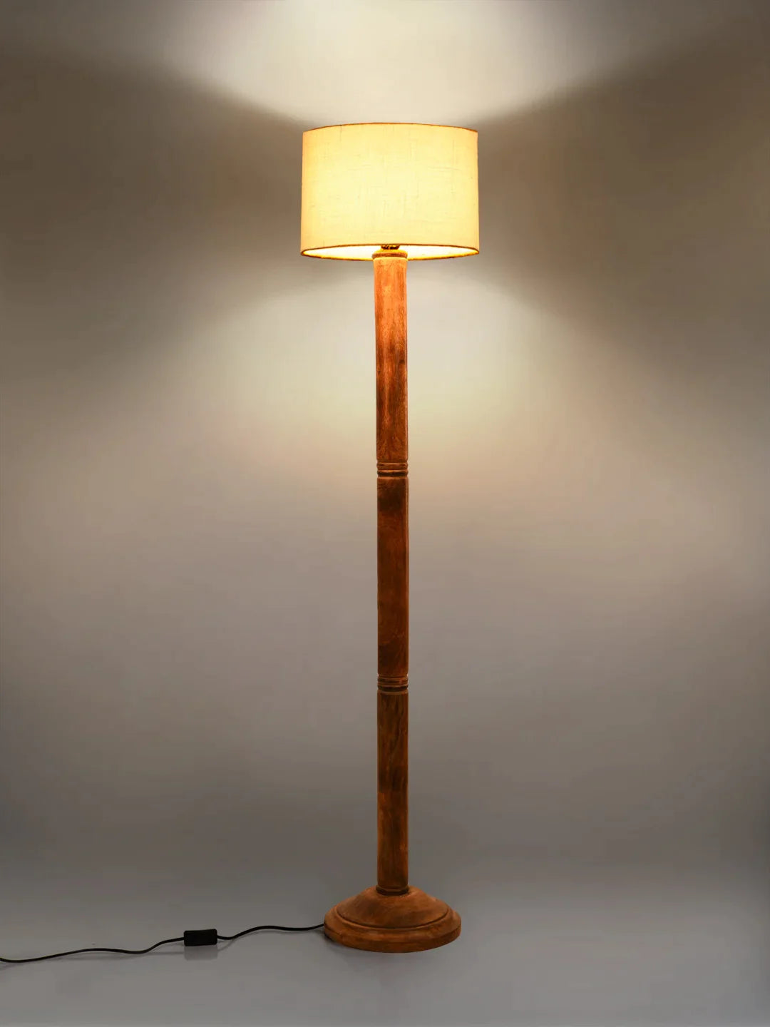 Floor Lamp Brown Ring with Jute White cylindrical Lamp Shade