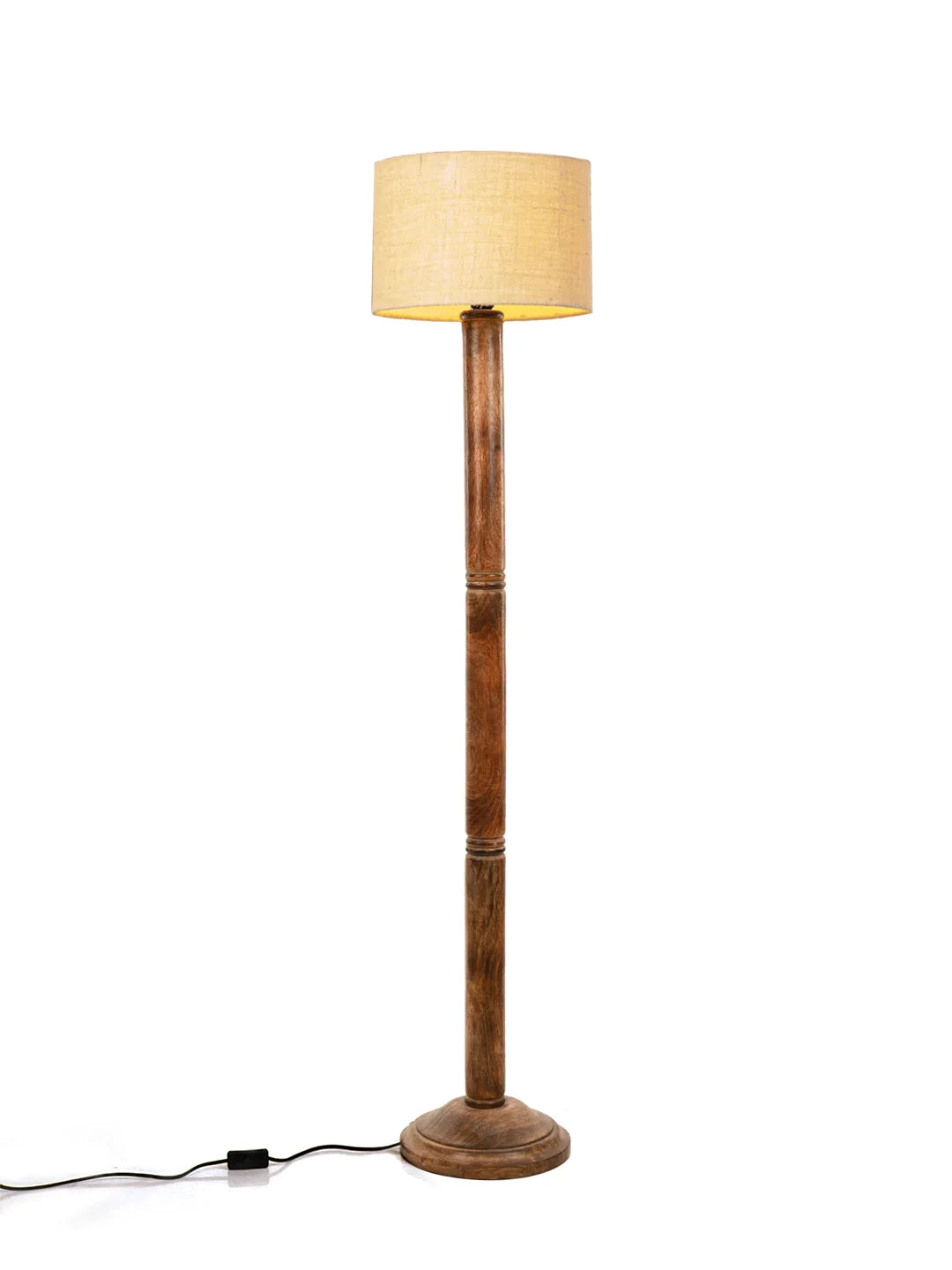 Floor Lamp Brown Ring with Jute White cylindrical Lamp Shade