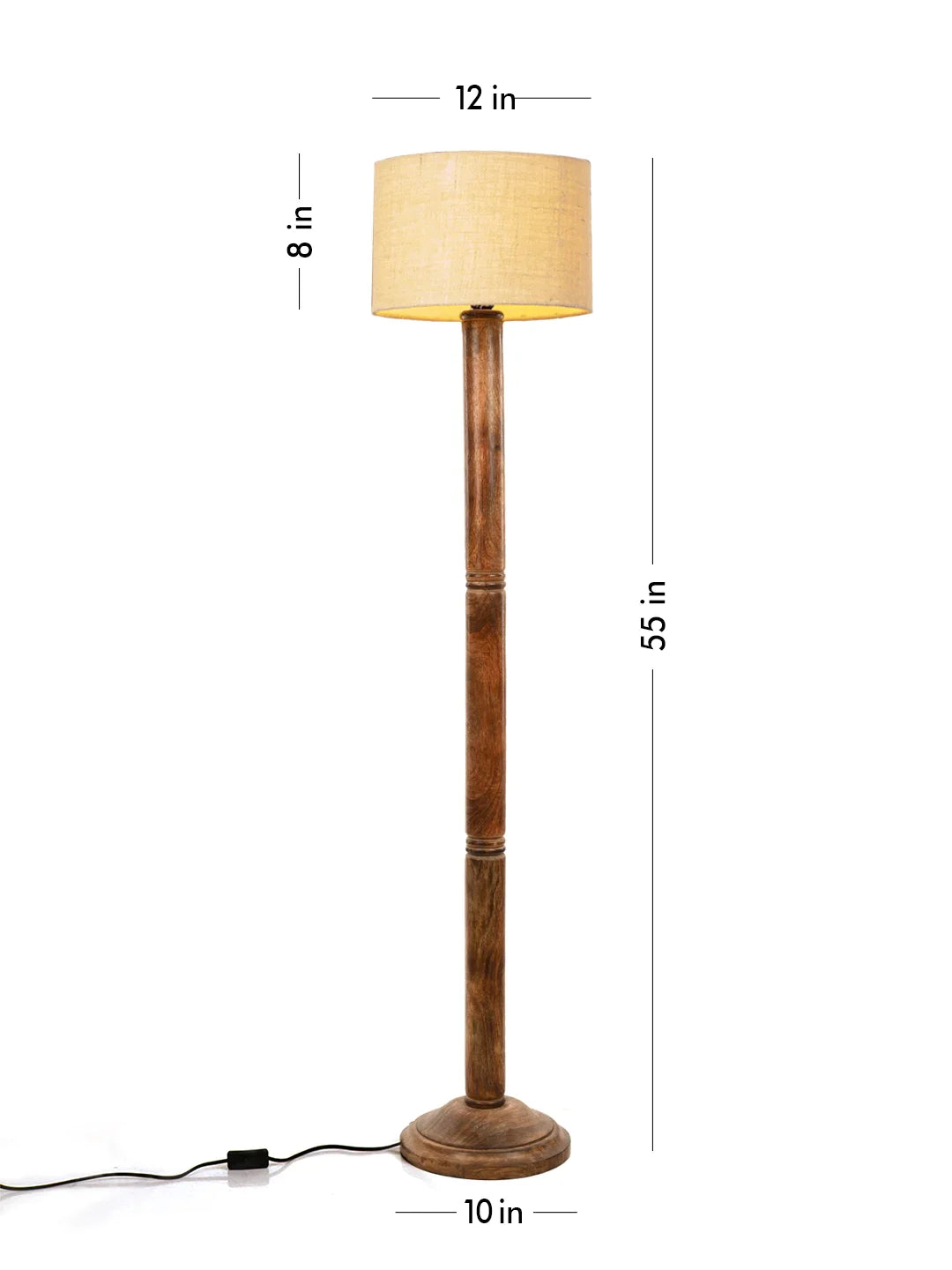 Floor Lamp Brown Ring with Jute White cylindrical Lamp Shade