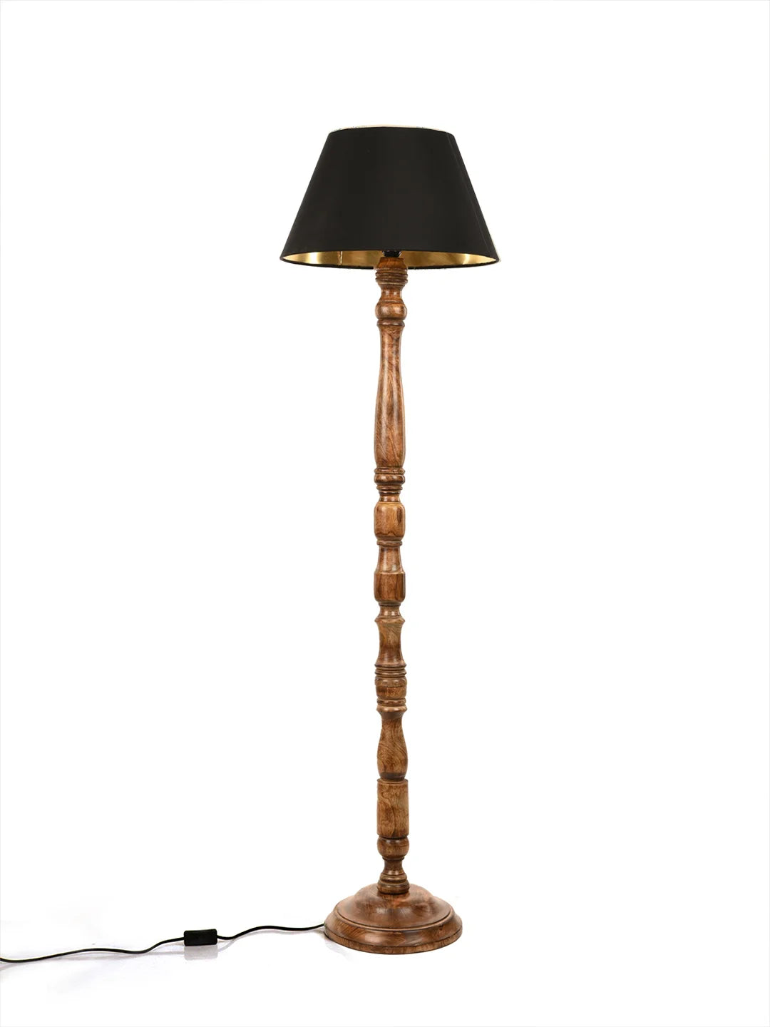 Floor Lamp Walnut Brown Ring with Solid Black Taper Lamp Shade