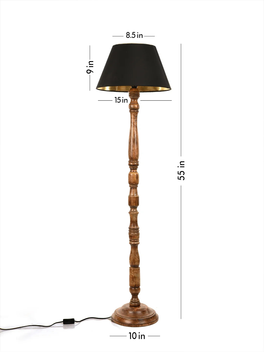 Floor Lamp Walnut Brown Ring with Solid Black Taper Lamp Shade
