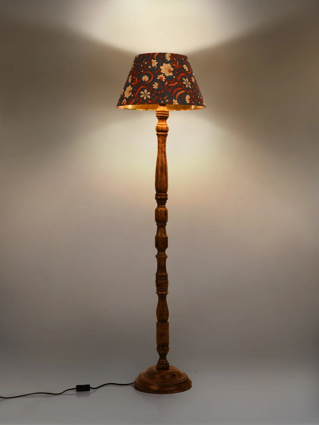 Floor Lamp Walnut Brown Ring with Mulicolor Taper Blue Lamp Shade