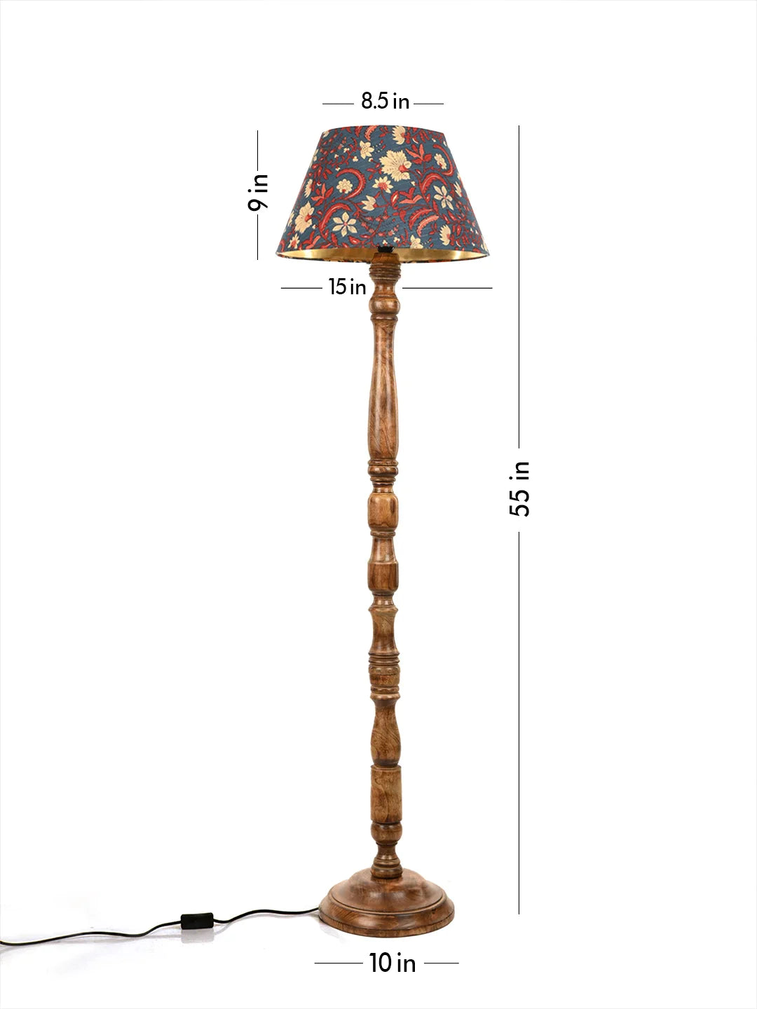 Floor Lamp Walnut Brown Ring with Mulicolor Taper Blue Lamp Shade